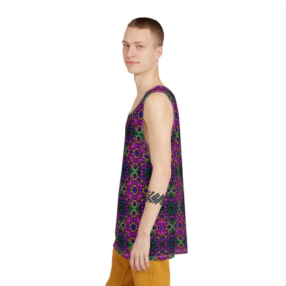 Detail shot of the Kiss Me Pattern artwork on the tank top's front panel.