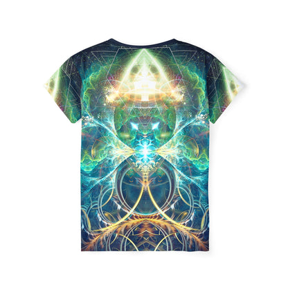 Back view of the Blossom print on this women's sport tee