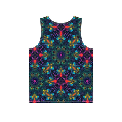 Close-up of the Cosmic Fingerprint V2 print detail on a men's all-over print tank top.