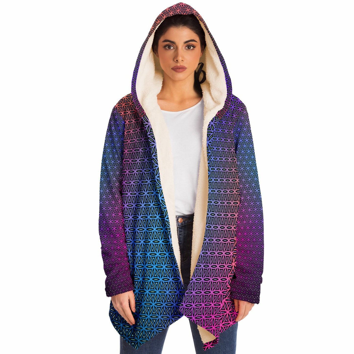 "Rainbow Flower of Life Pattern" HOODED CLOAK