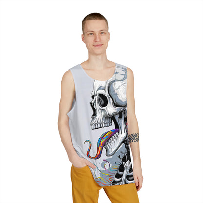 Back view of the Psychedelic Tongue Skull men's tank top showing the all-over design.
