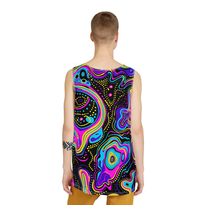 Angled view of the Neon-Ray Vision men's tank top on a plain background.