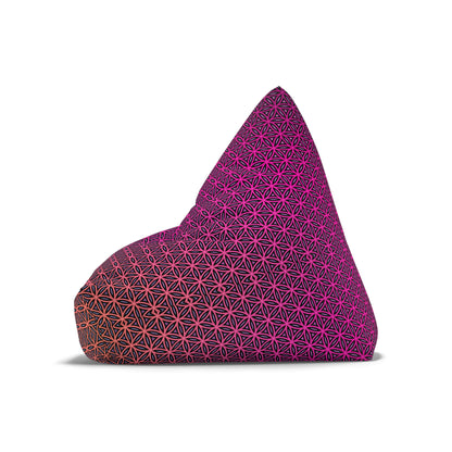 The Pink Flower of Life bean bag chair cover photographed low on the floor.