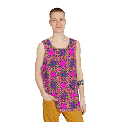 Close-up of the 'Pink Passion' print on the tank top fabric