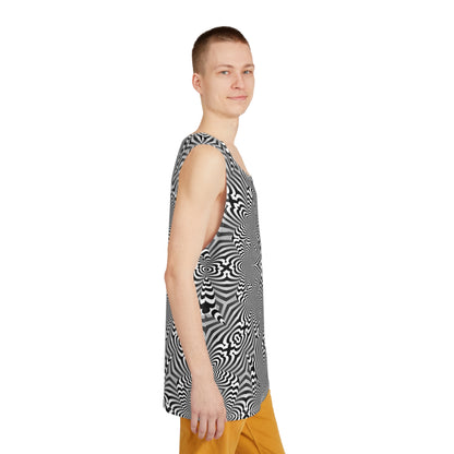 Black and white Zibrus Maximus tank top folded, showing the print pattern.