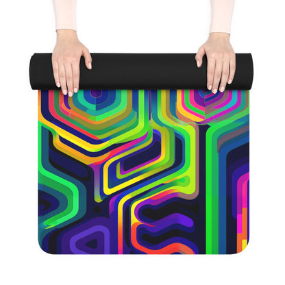 Another angle of the Tripnotist yoga mat with the full psychedelic design visible.