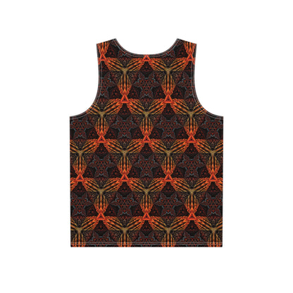 Close-up view of the print detail on the Steel Forge men's tank top.