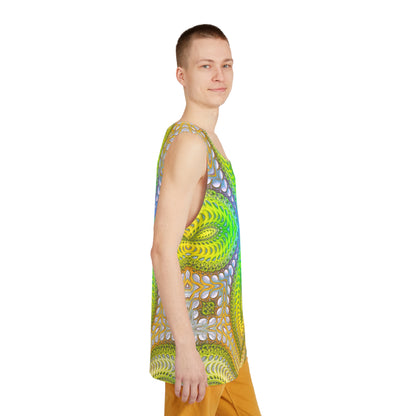 Corner detail of the Activation Initiated men's tank top hem.