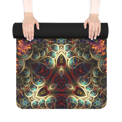 Photo of the Stimulous Mandala print on the yoga mat.