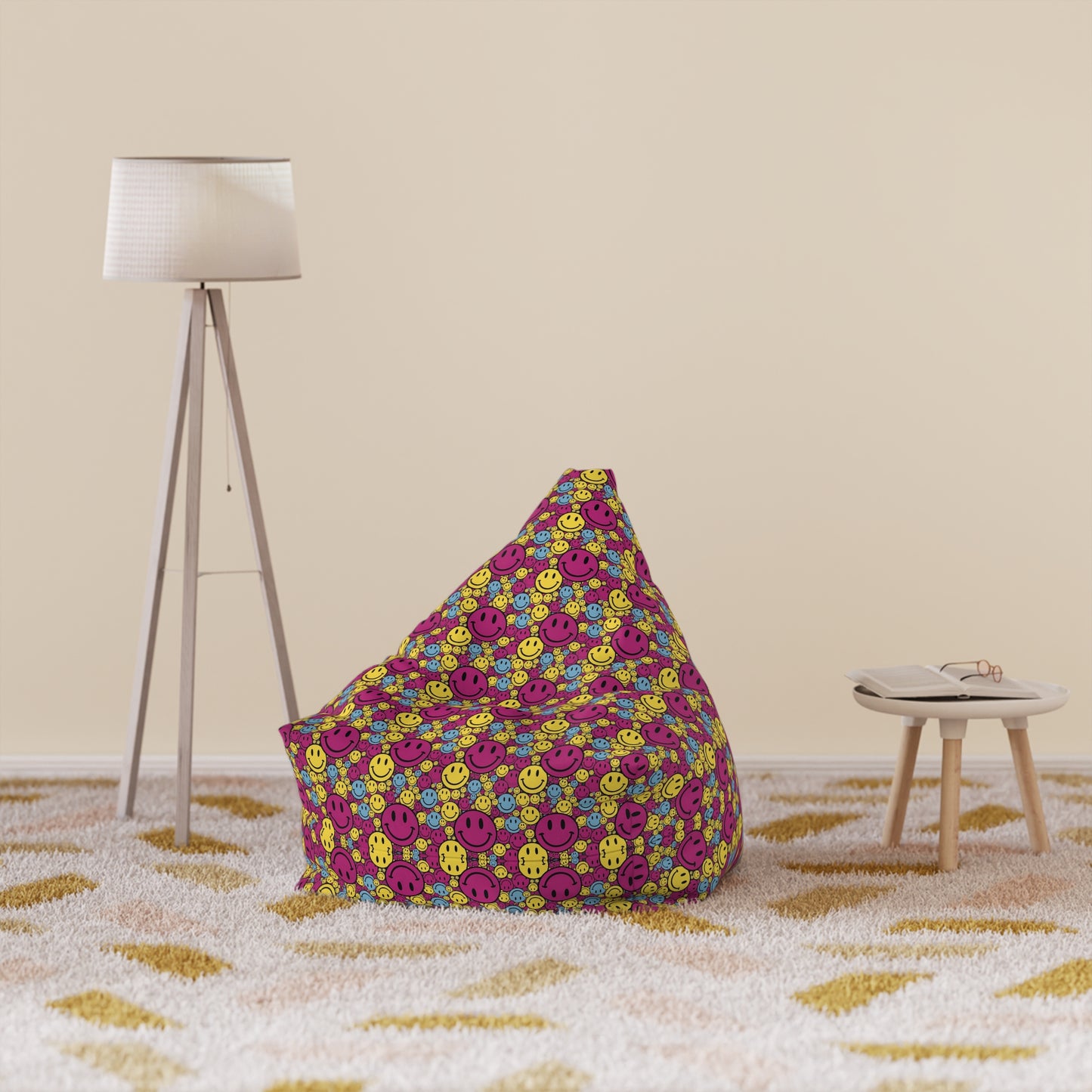 "Purple Yellow Blue Smiley Pattern" BEAN BAG CHAIR COVER