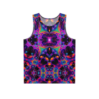 Nebulizer Core tank top laid flat, showing the full all-over print design.