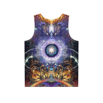 Close-up of the Immortal Truth print on a men's tank top.