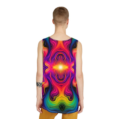 Back view of the Cosmic Currents men's tank top with its cosmic energy print.