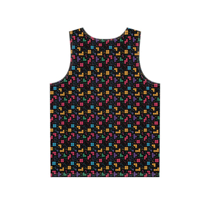 Back view of the Tetris Pattern men's tank top, print continuing across the fabric.