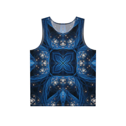 Front view of the Inner Sanctum men's tank top with visionary art design.