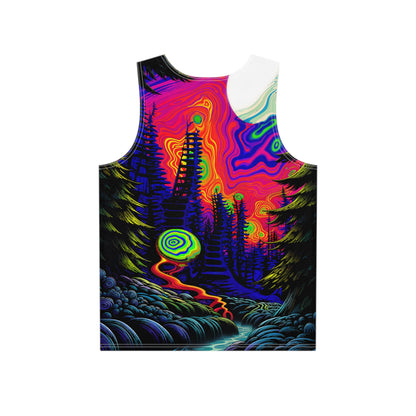 Close-up of the Mushy Night print design on the tank top fabric.