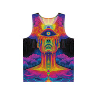 Flat lay of the See The Truth men's tank top showing the print.