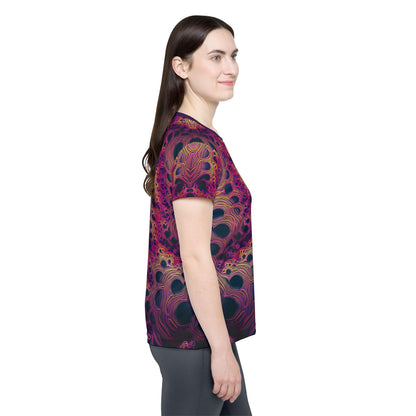 Folded view of the "Fractaleon" women's sport tee showing the printed design.