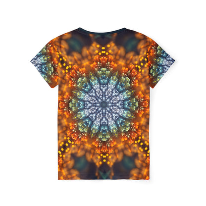 Back view of the Fractal Flower Mandala V2 print on the women's sport tee.