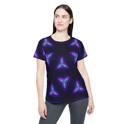 Side view of the Dark Prism sport tee on a model.