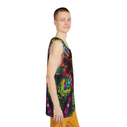 Flat lay of the Seed of Knowledge Mandala tank top showing the full front design.