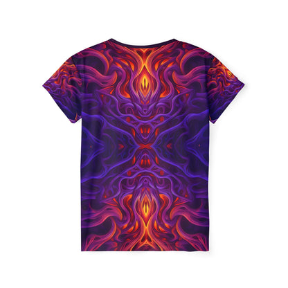 Back view of the "Lilith's Gate V2" sport tee, showing the print continuing across the fabric.