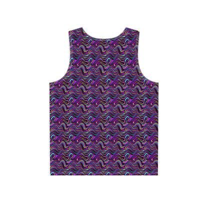 Close-up of the Purple Liquid Pattern artwork on tank top fabric