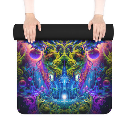 The Sacred Vine yoga mat with an edge-to-edge psychedelic mandala print.