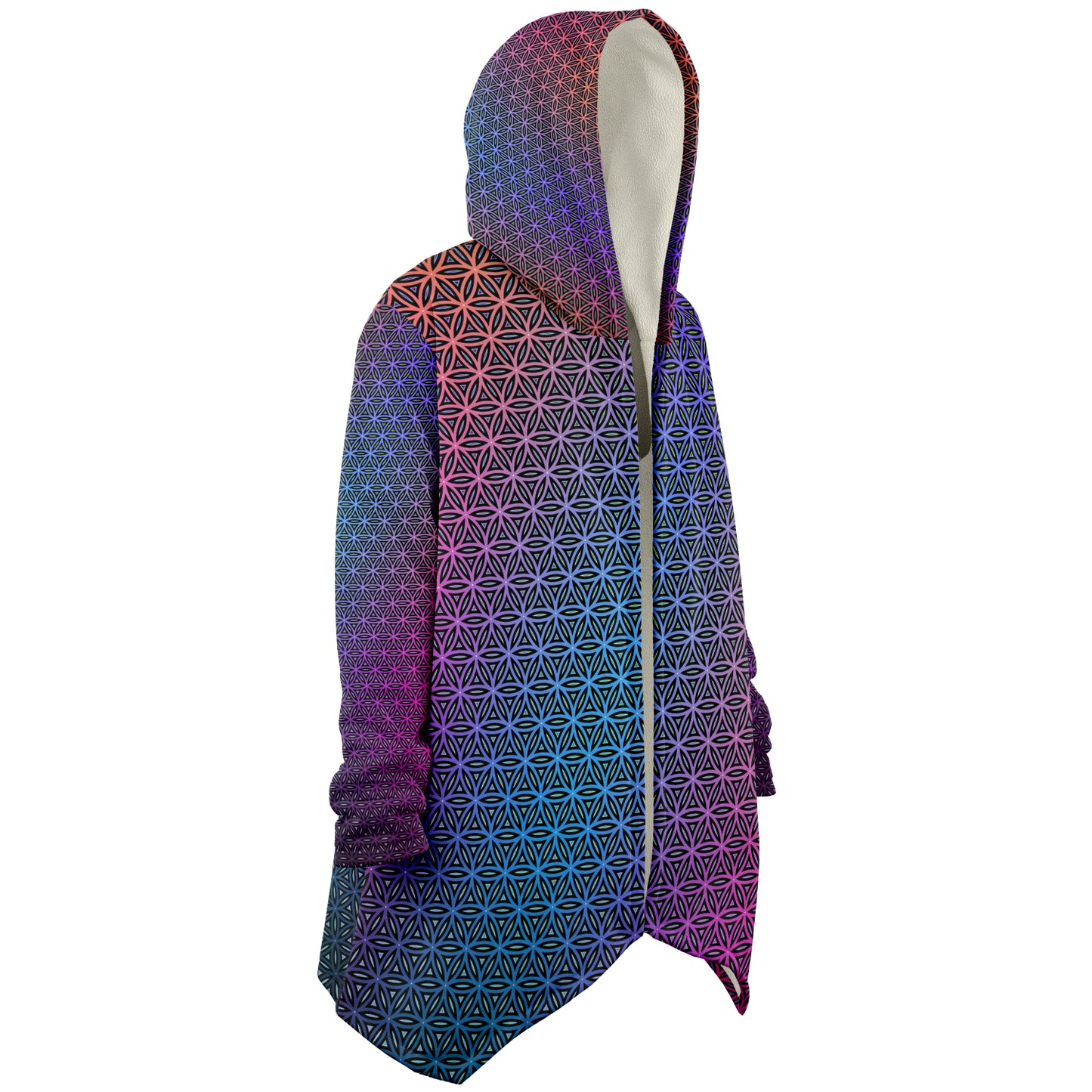 "Rainbow Flower of Life Pattern" HOODED CLOAK