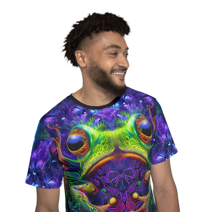 Side view of the "Kiss Me" sport tee, showing the fit along the body.