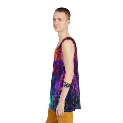 Model wearing the Lilith men's tank top outdoors.