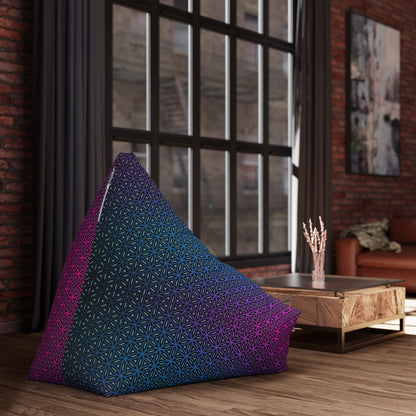 Close-up of the polyester fabric texture on the Rainbow Flower of Life bean bag chair cover.