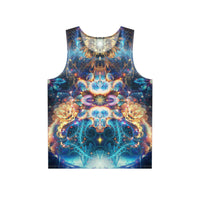 Front view of the Polaris men's tank top with a cosmic star print across the chest.