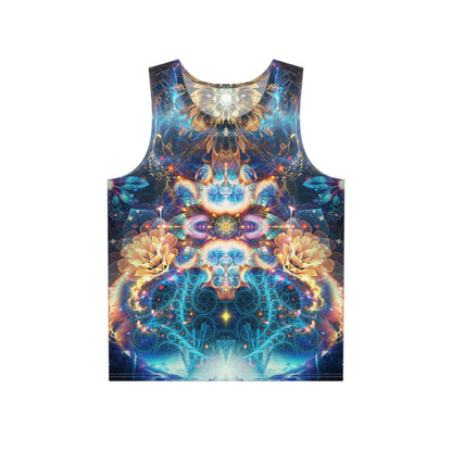 Front view of the Polaris men's tank top with a cosmic star print across the chest.