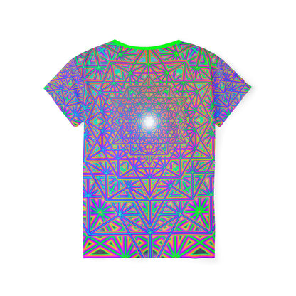 "Flower of Tron" women's sport tee, additional product photo showing the all-over print design.