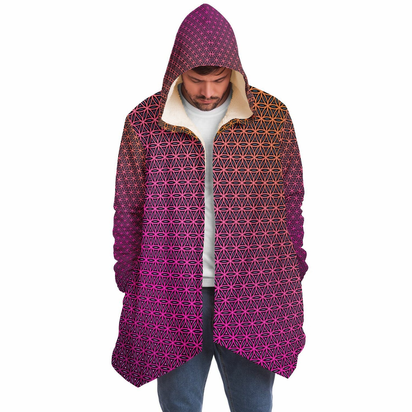 "Pink Flower of Life Pattern" HOODED CLOAK