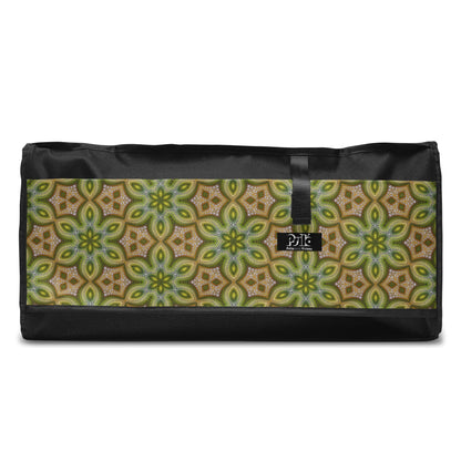 Product shot of the 'Activation Initiated' duffle bag highlighting its psychedelic print artwork.