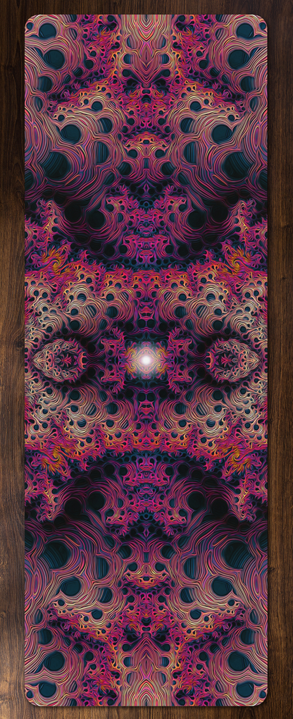 Fractaleon fractal design printed edge-to-edge on a rubber yoga mat.