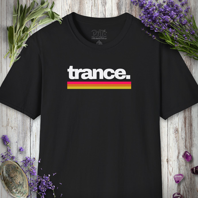 The Trance graphic printed on the front of a crew neck t-shirt.