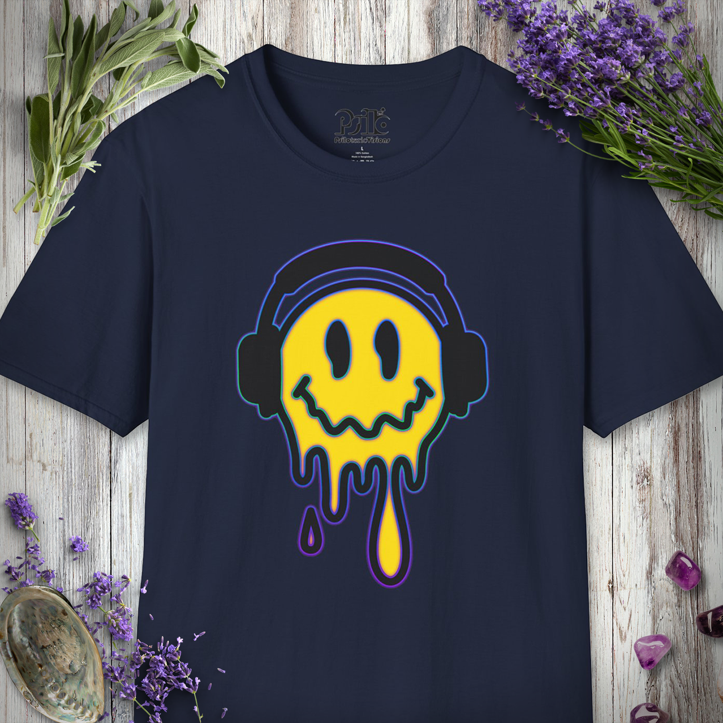"Melting Smiley Headphones" T-SHIRT