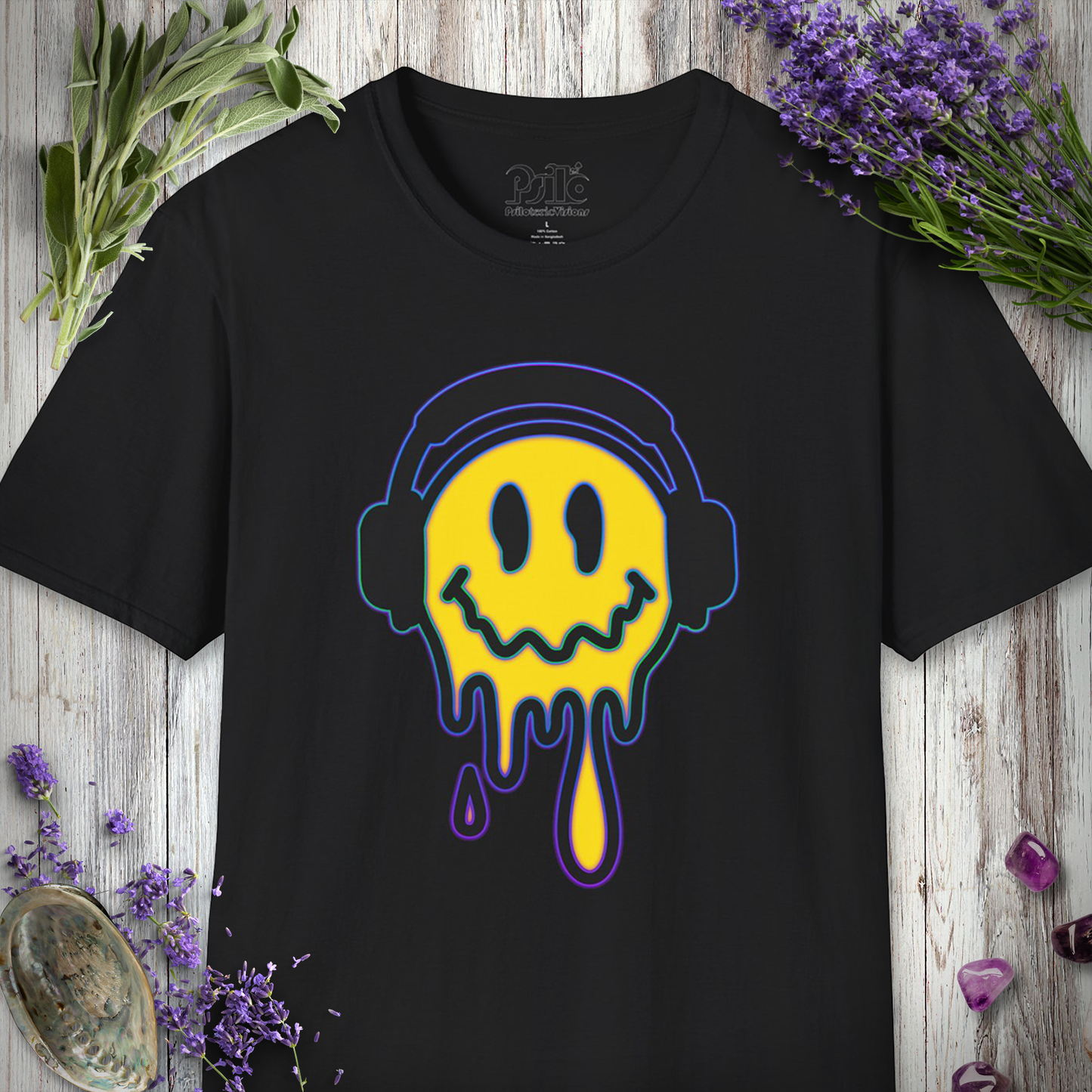 "Melting Smiley Headphones" T-SHIRT