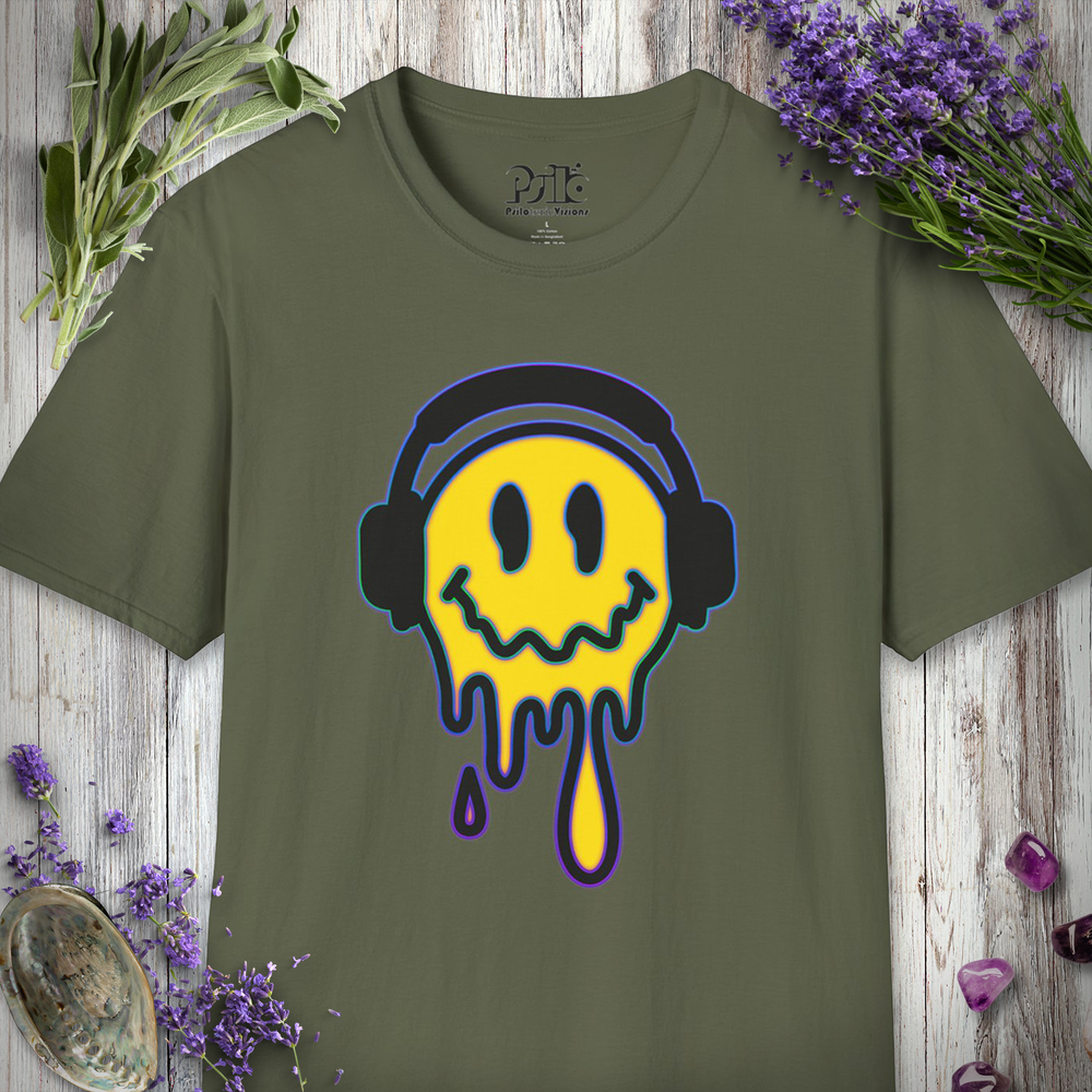 "Melting Smiley Headphones" T-SHIRT
