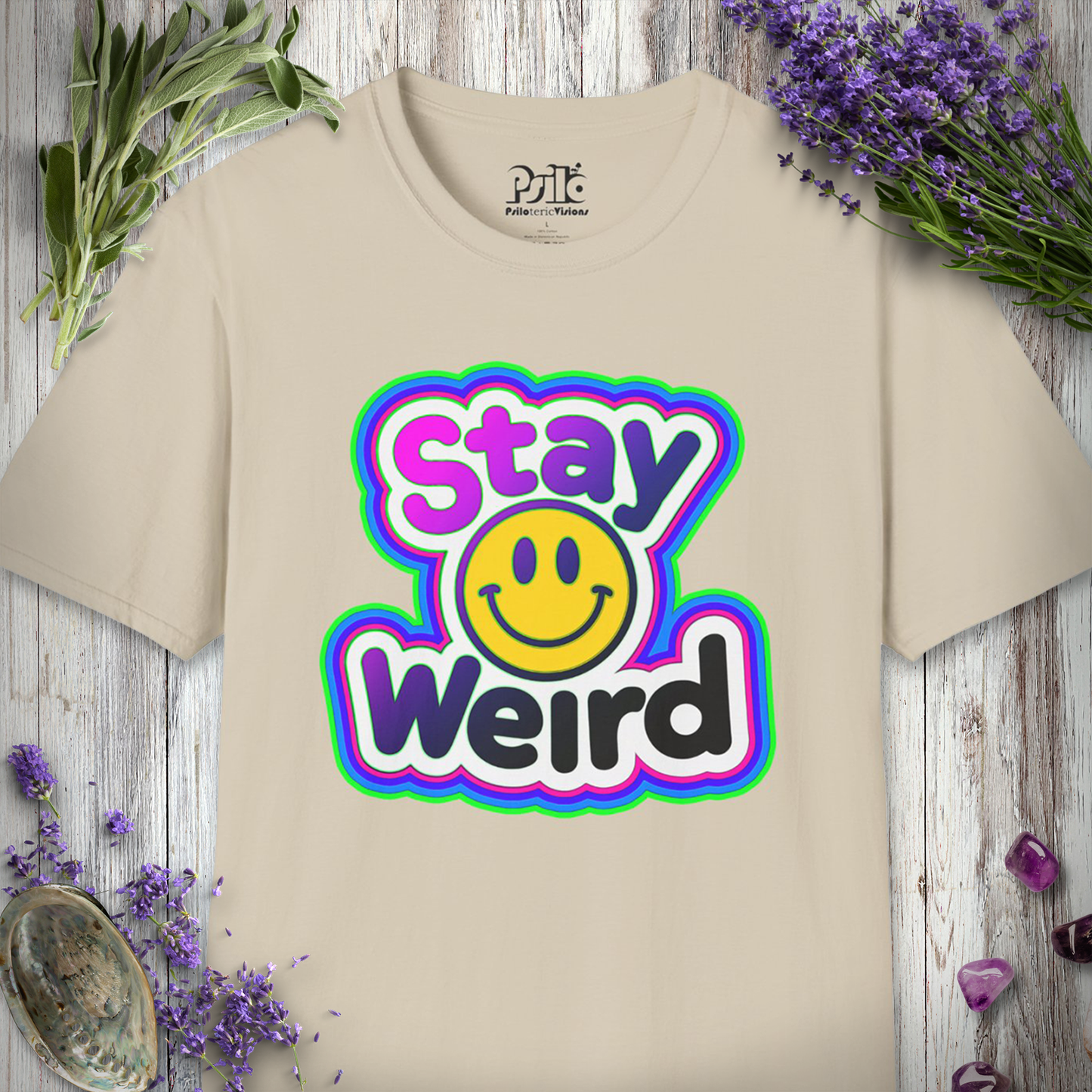 SILLY1005 Stay Weird Smiley T-Shirt