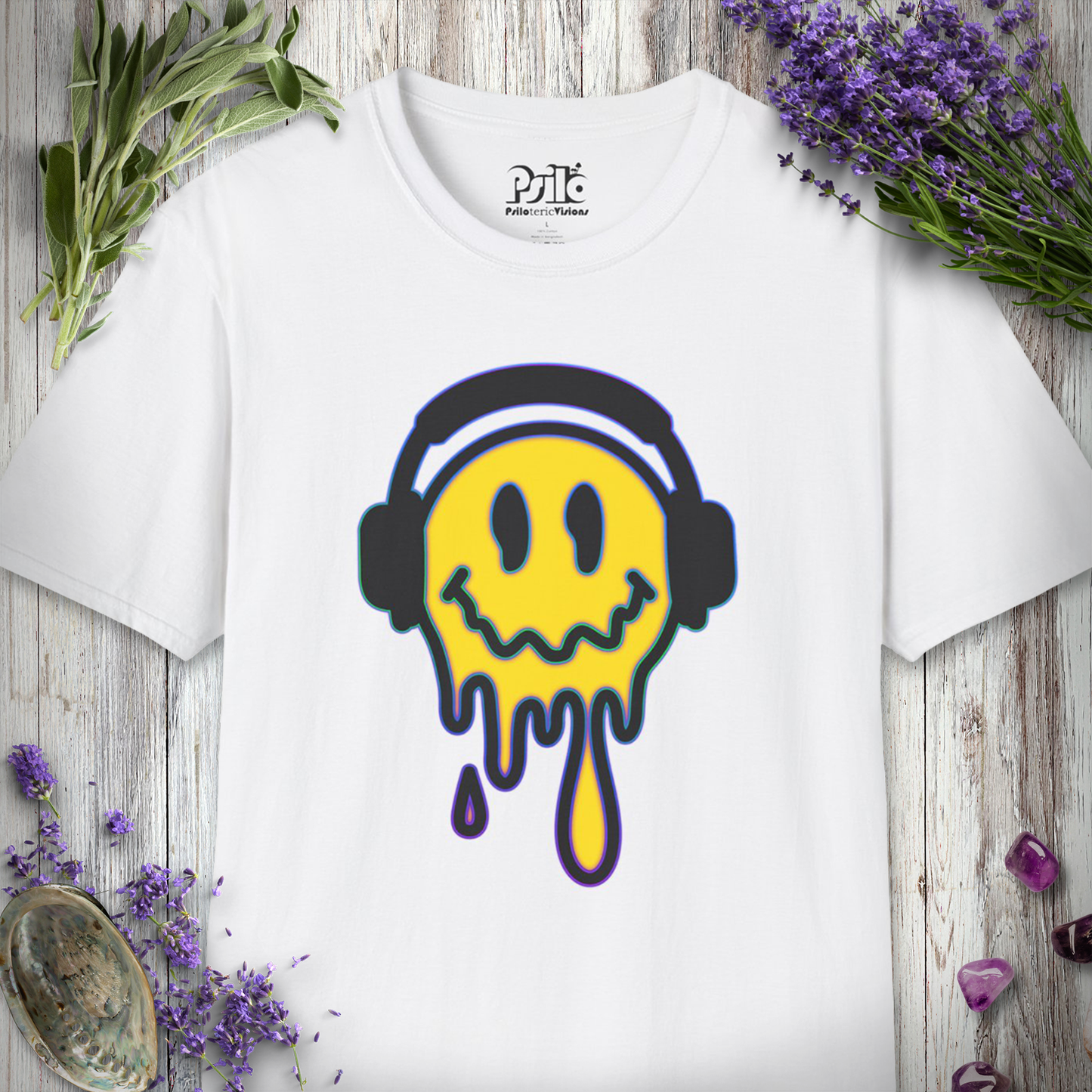 "Melting Smiley Headphones" T-SHIRT