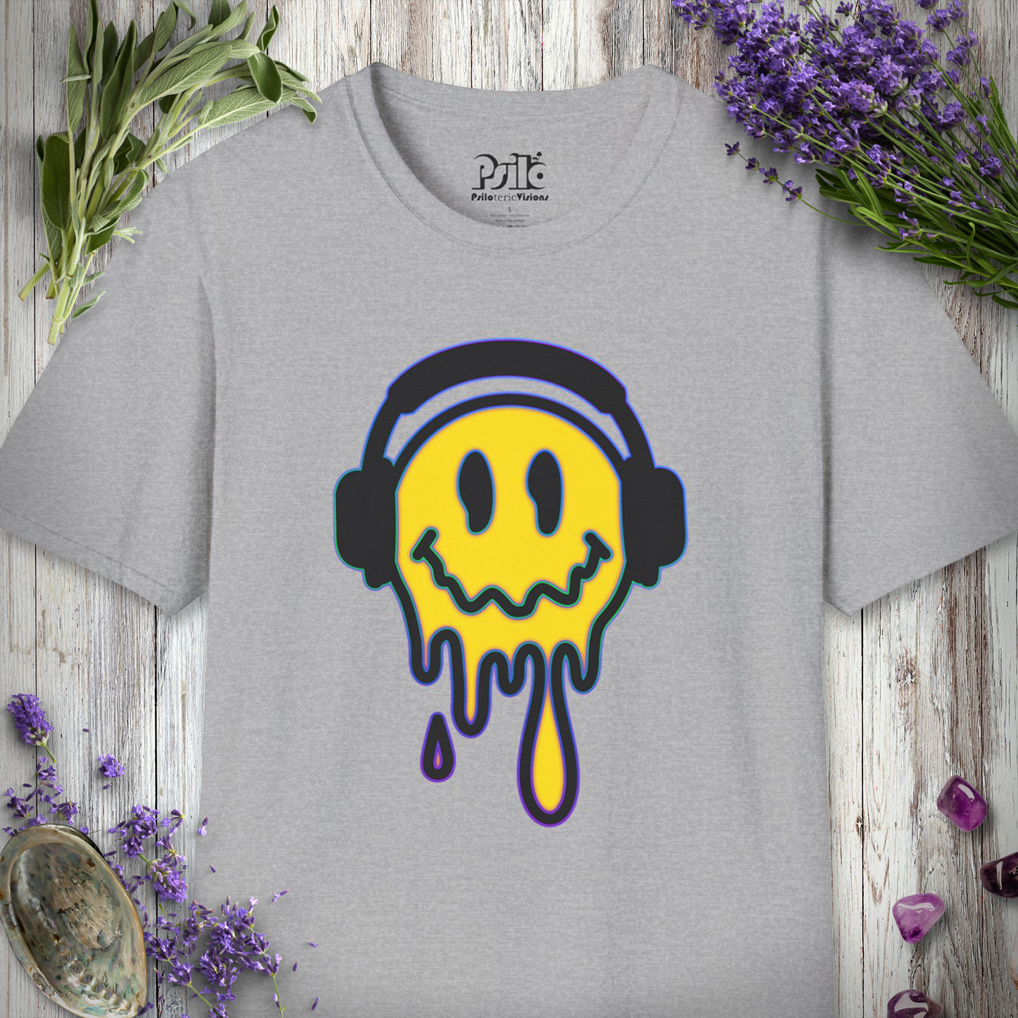 "Melting Smiley Headphones" T-SHIRT