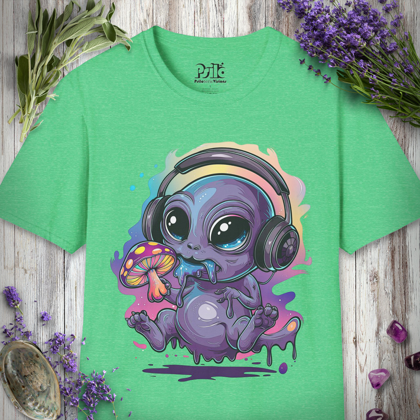 "Cute Trippy Alien Eating Mushroom" Unisex SOFTSTYLE T-SHIRT