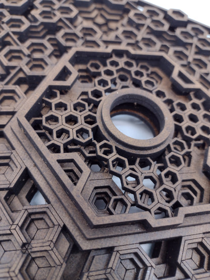 Front view of the Fractalgon wall art crystal grid against a plain background.