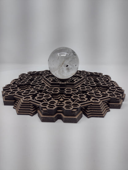 Close angled view of the Fractalgon wall art crystal grid highlighting the fractal hexagon layers.