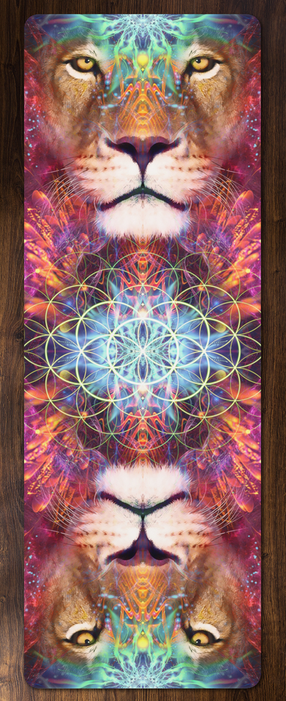 Full view of the Genesis V2 yoga mat showing the psychedelic print across its full length.