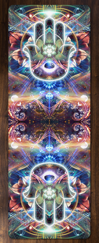 "Divine Protection" psychedelic art printed edge-to-edge on a yoga mat.